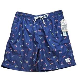New Men's Spicy Tuna Navy Blue Colorful Anchors Design Swim Shorts Trunks Size L